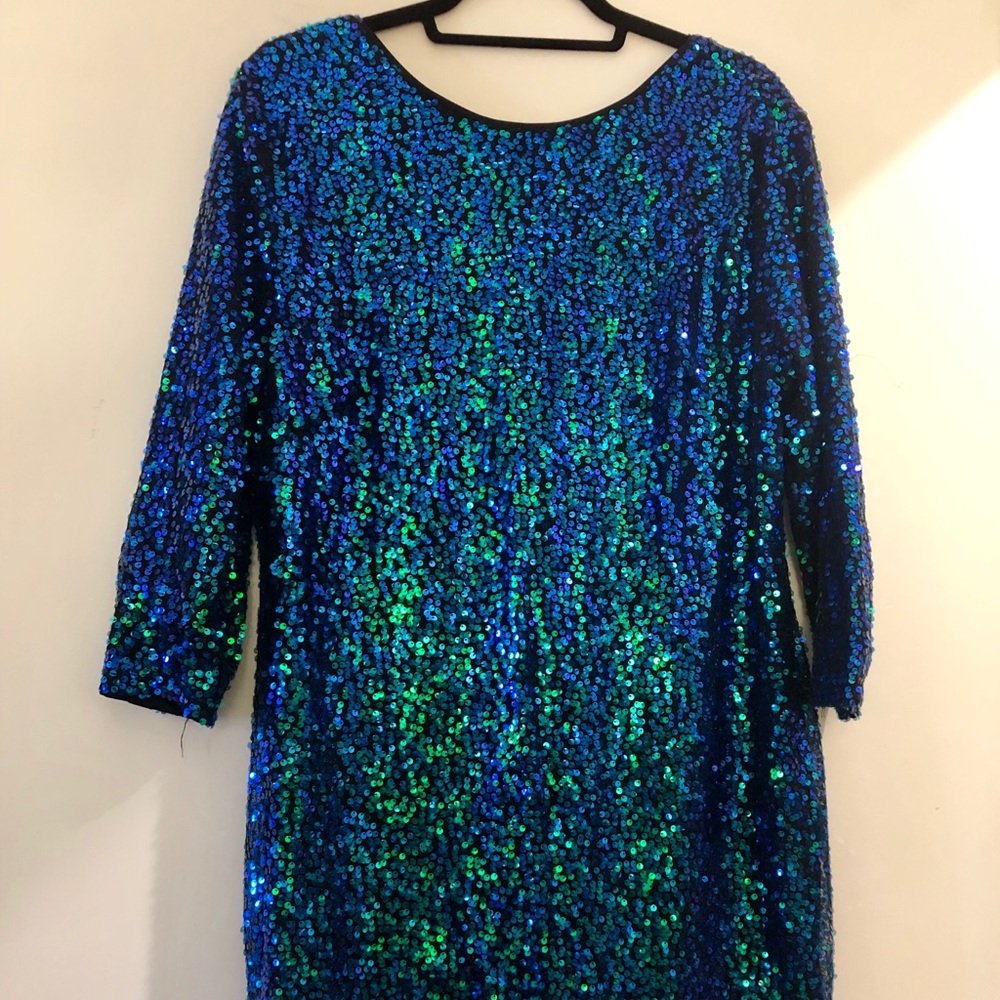 NWT Bold blue/green sequined mini dress
